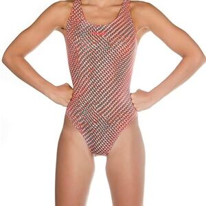 Head Orange One Piece Swimwear Geometric Design